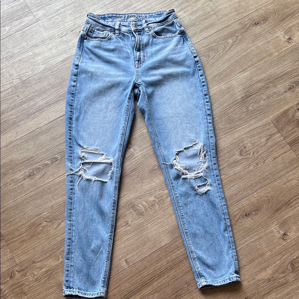 American Eagle Outfitters Light Wash Distressed High-Rise Jeans